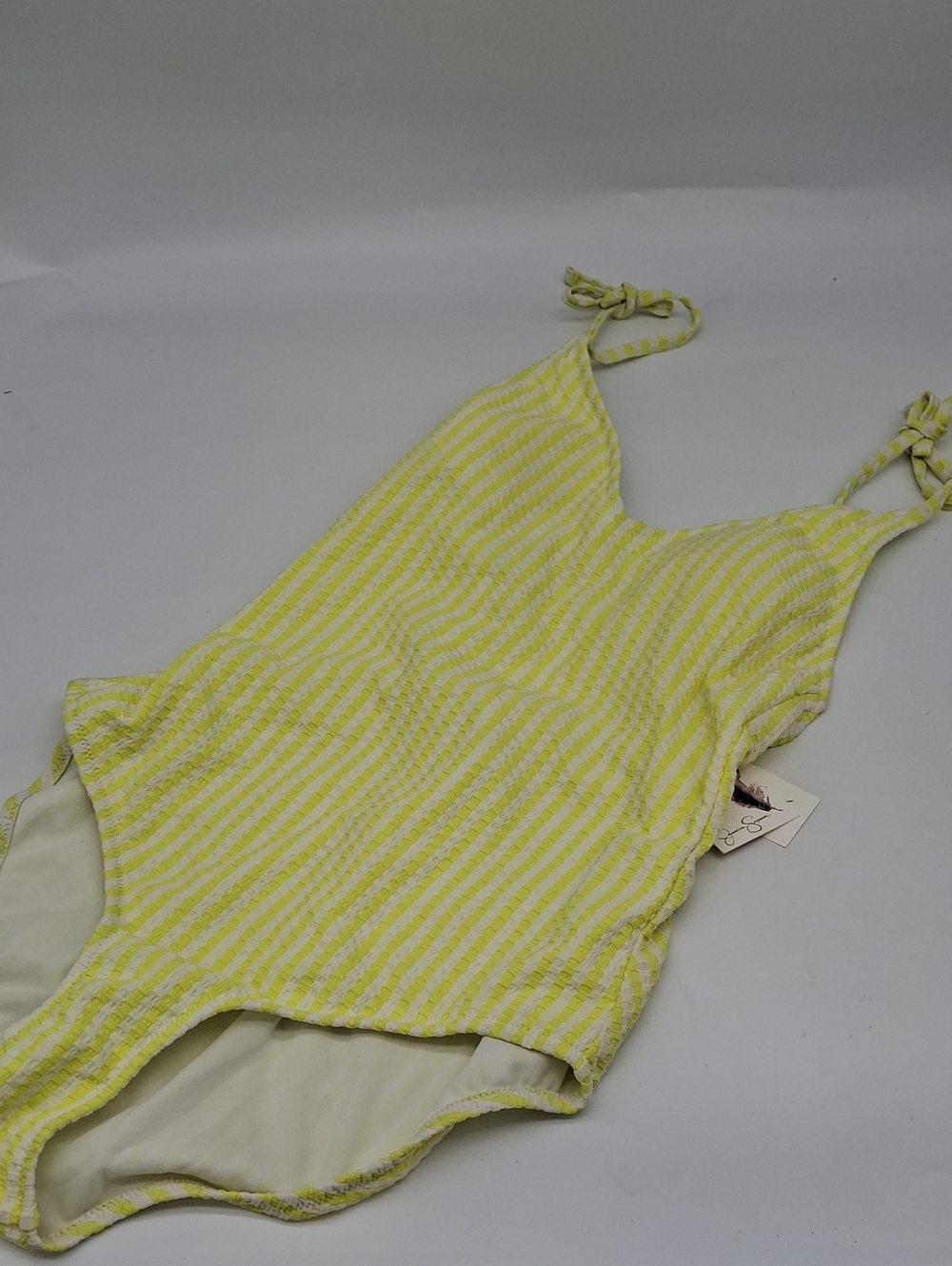 Jessica Simpson Textured Striped One Piece Swimsuit Citrus Yellow S